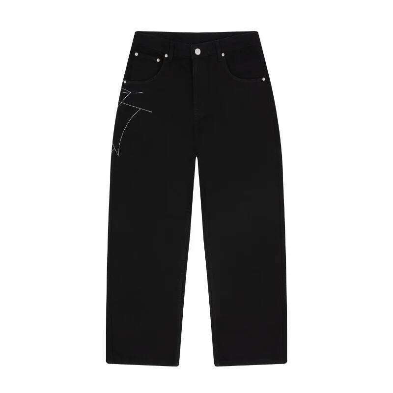 Y2K man Spider web embroidery vintage pattern wide leg pants American style street wear Rock Hip Hop Denim jeans X260207