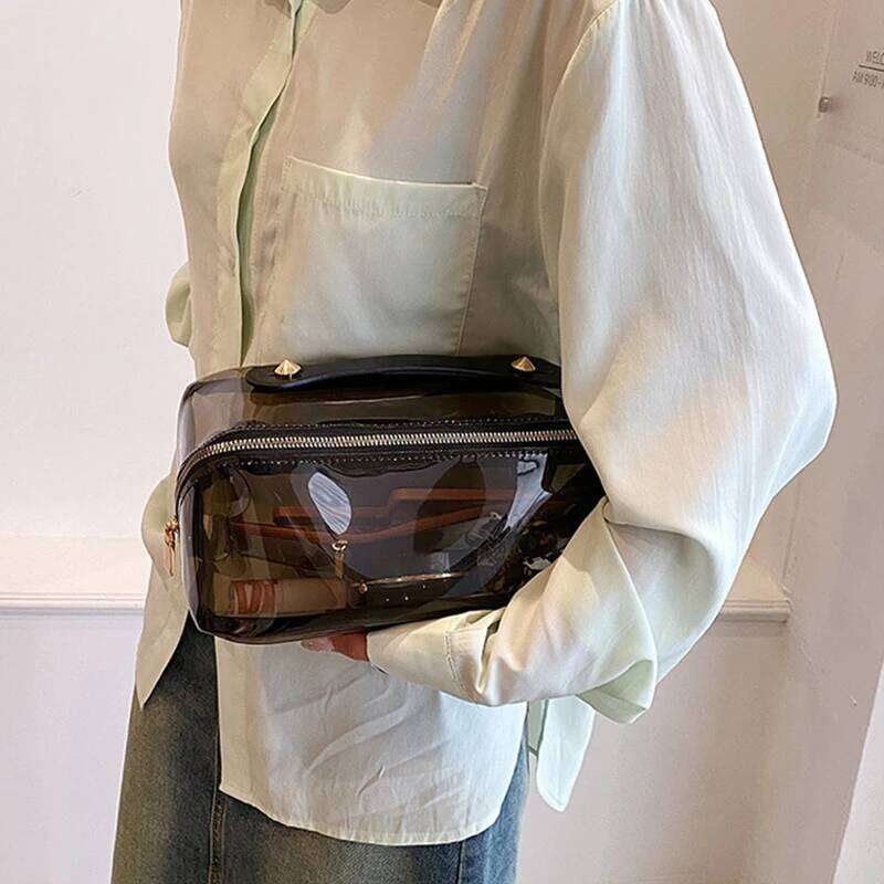 Transparent Tote Pillow Cosmetic Large Capacity Women Travel Cosmetics Toilet Storage Washbag Clear Makeup Zipper Bag Y260206