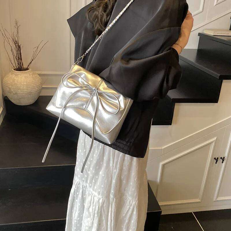 Fashion Bow Pleated Design Shoulder Bags for Women Versatile Ladies Square Crossbody Bag Solid Color Sweet Girls Pu Handbags Y260205