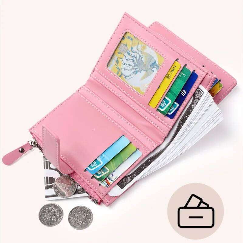 Fashionable Women's Folding Short Wallet High Quality PU Leather Zipper Coins Purses Solid Color Versatile Pouch Bag Card Holder Y260206