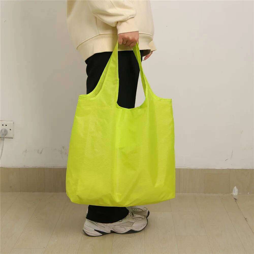 Eco-Friendly Folding Shopping Waterproof Reusable Shoulder Handbag for Travel Grocery Fashion Pocket Tote Solid Color Bag Y260205