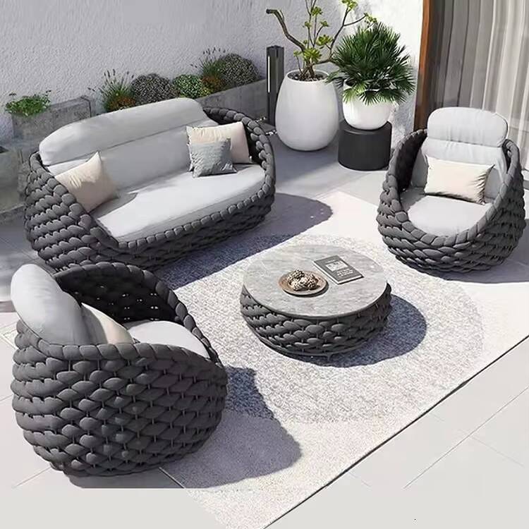 Modern Luxury Garden Furniture Hotel Leisure Outdoor Woven Rope Aluminum Patio Sofa Set Villa Vacation Balcony