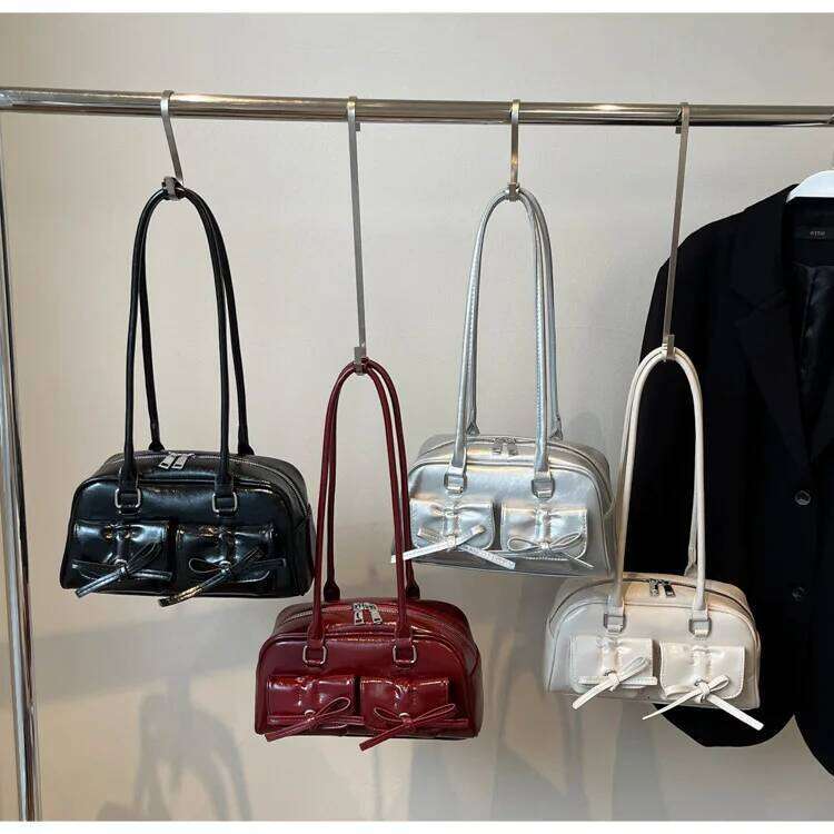 Bow Pocket Design Women's Shoulder Bag Vintage Pu Leather Ladies Small Underarm Bags Fashion Female Luxury Handbags Tote Purse Y260205