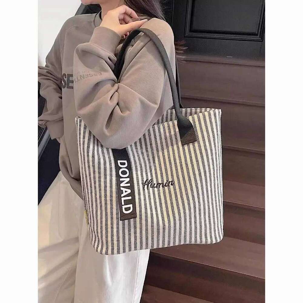 Large-capacity Canvas - New Women's Style Multi-purpose Striped Shoulder for School, Commuting, Handbag Tote Bag Y260204