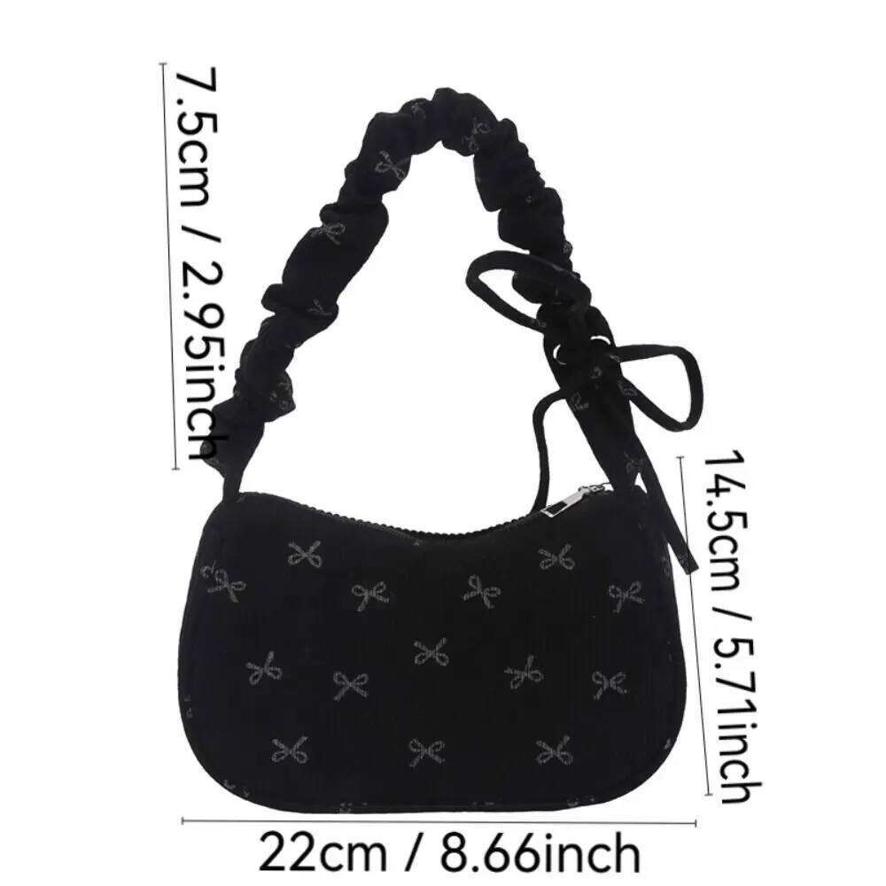 Casual Corduroy Underarm Cute Bowknot Large Capacity Shoulder Lightweight Tote Handbag Women Mini Small Clutch Bag Y260205
