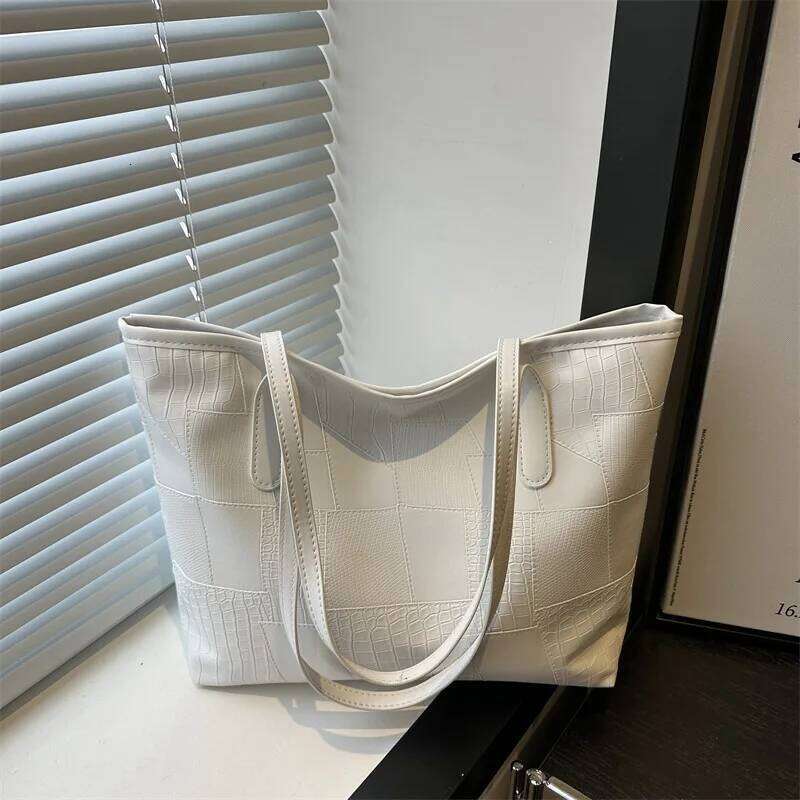 Casual Thread Design Women Shoulder Bags Soft Pu Leather Portable Ladies Handbags Solid Color Large Capacity Female Tote Bag Y260205