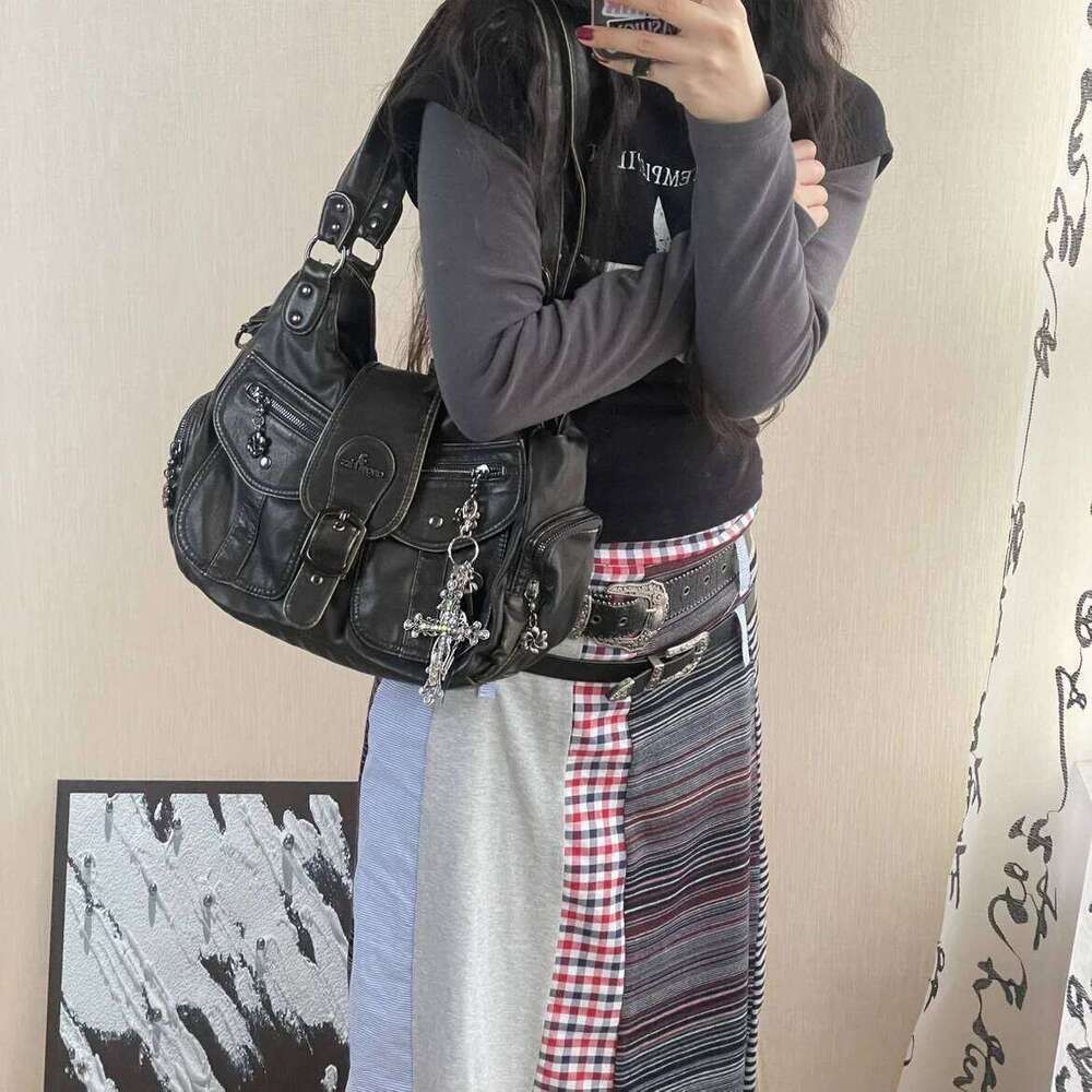 Vintage Y2K Crossbody Bags for Women Large Capacity Multi Pocket Soft Leather Shoulder Purses and Handbags Y260205