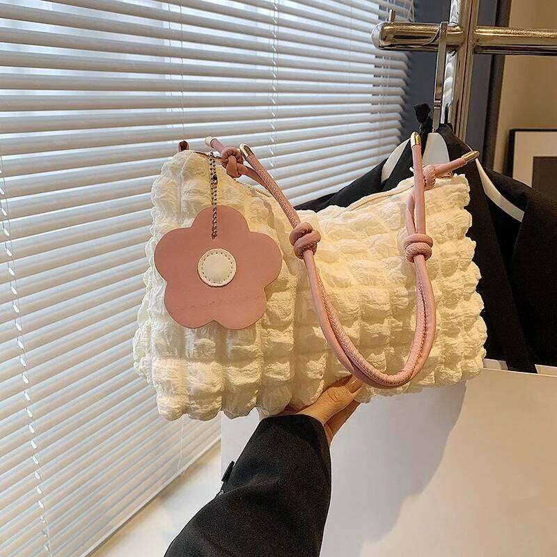 Fashionable Handbag Shoulder Bag with Pendant, Solid Color Knotted Strap Women's Bag, Large Capacity Stylish Cross Body Bags Y260205