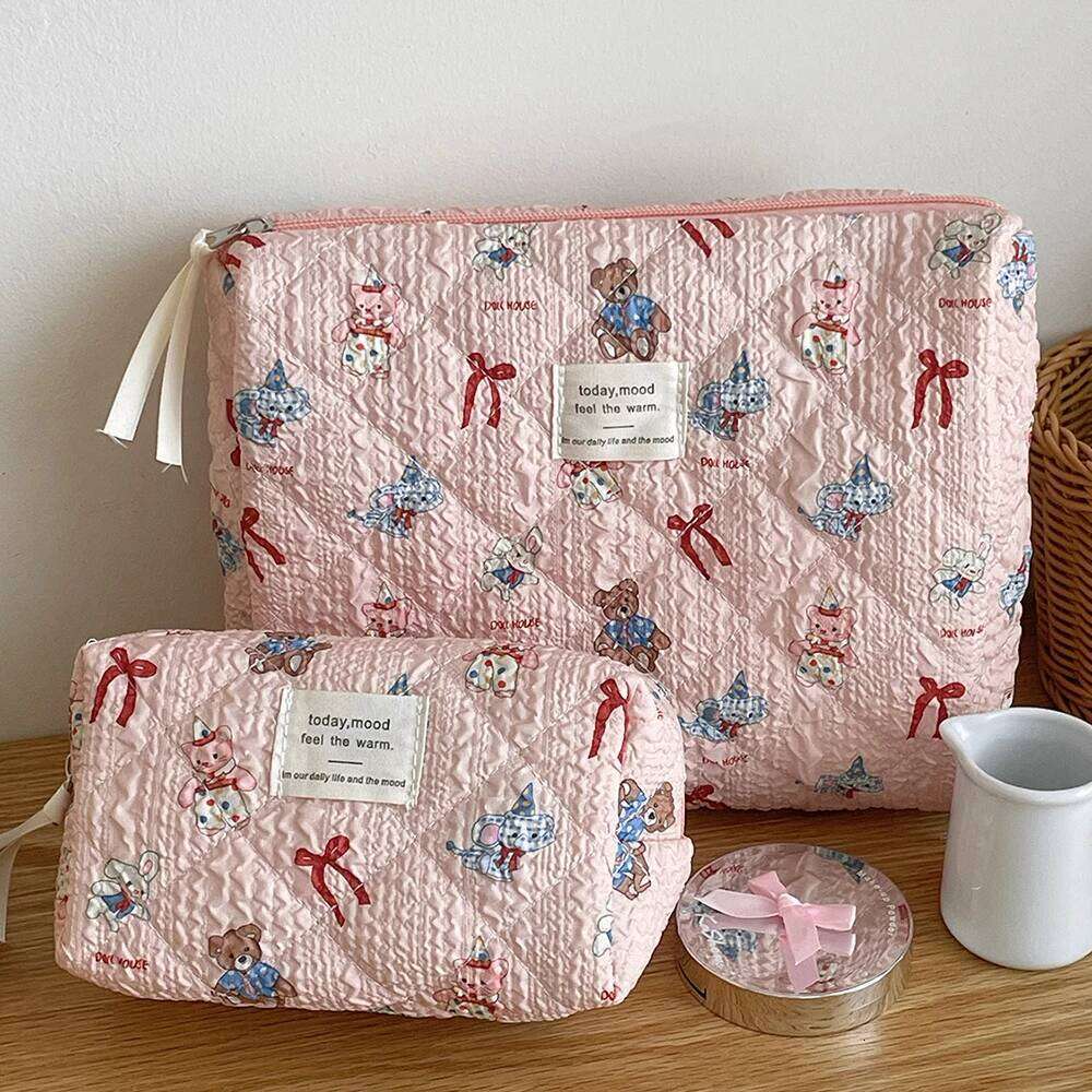 Cute Pink Girls Cartoon Makeup Portable Tote Cosmetic Pouch Handbag Women Personality Ladies Make Up Quilting Zipper Bag Y260206