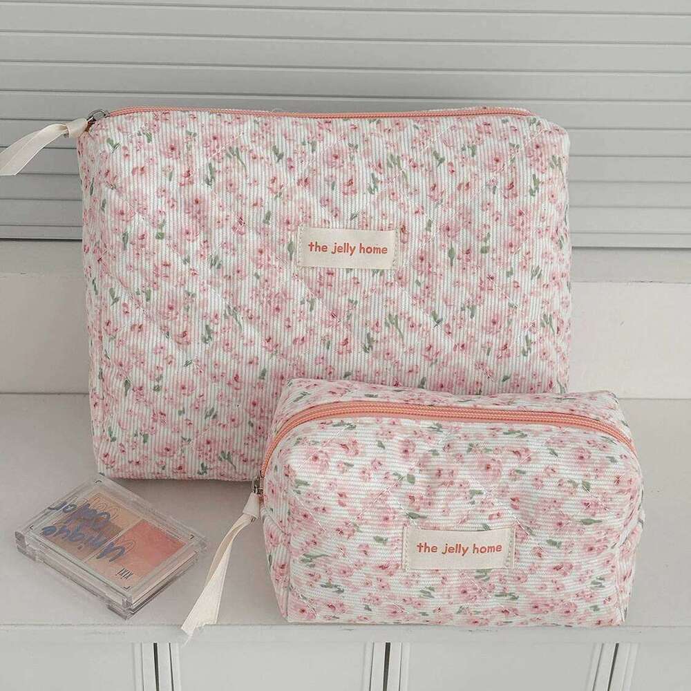 Vintage Pink Floral Women's Cosmetic Large Capacity Toiletry Makeup Storage Pouch Handbag Ladies Zipper Quilted Clutch Bag Y260206