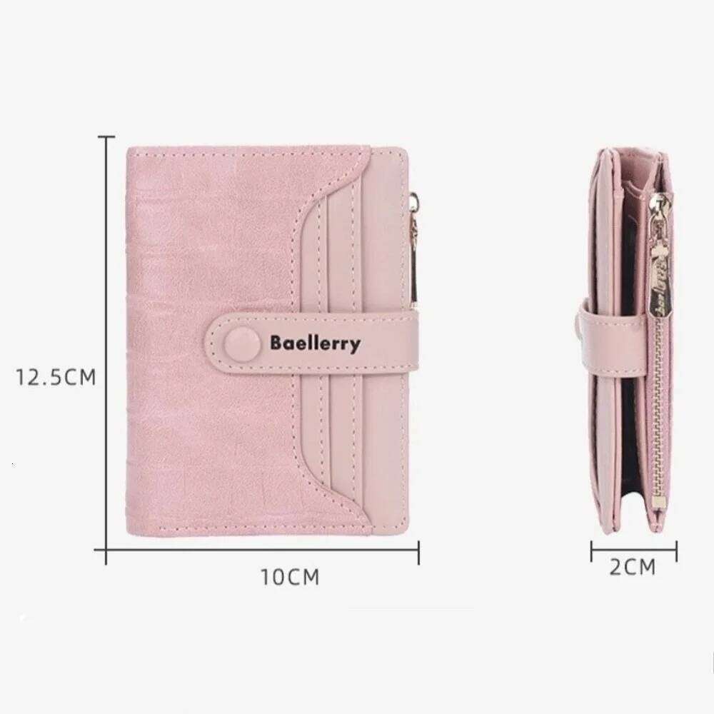 New PU Leather Short Wallet Zipper Button Coin Purses Solid Color Stone Grain Card Holders Women Y260206