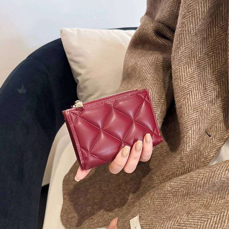 Niche Quilted Mini Wallet for Women Short-Style Spacious Multi-Card Slots Minimalist Zipper Snap Closure Card Holder Coin Purse Y260206