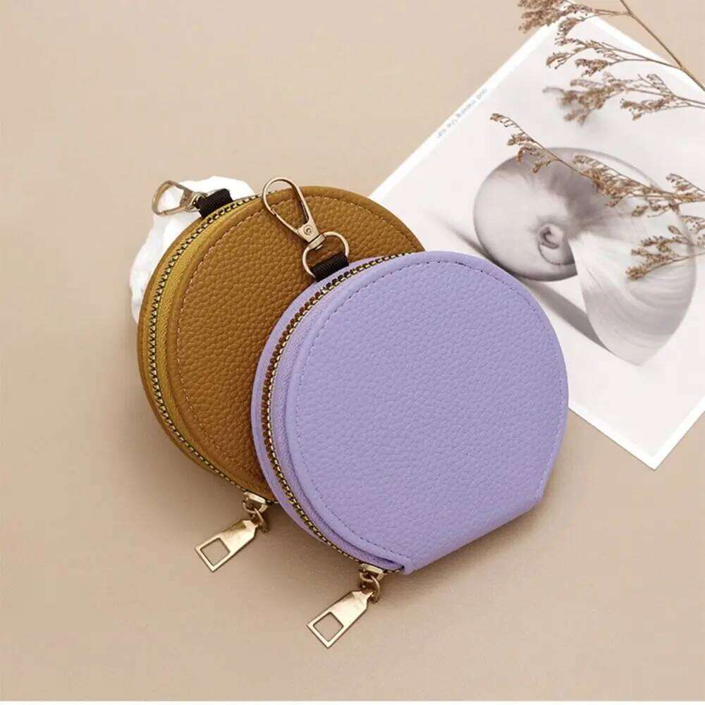 Korean Style Women Round Wallet Small PU Leather Card Holder Zipper Coin Purse Girls Money Bag with Chain Y260206