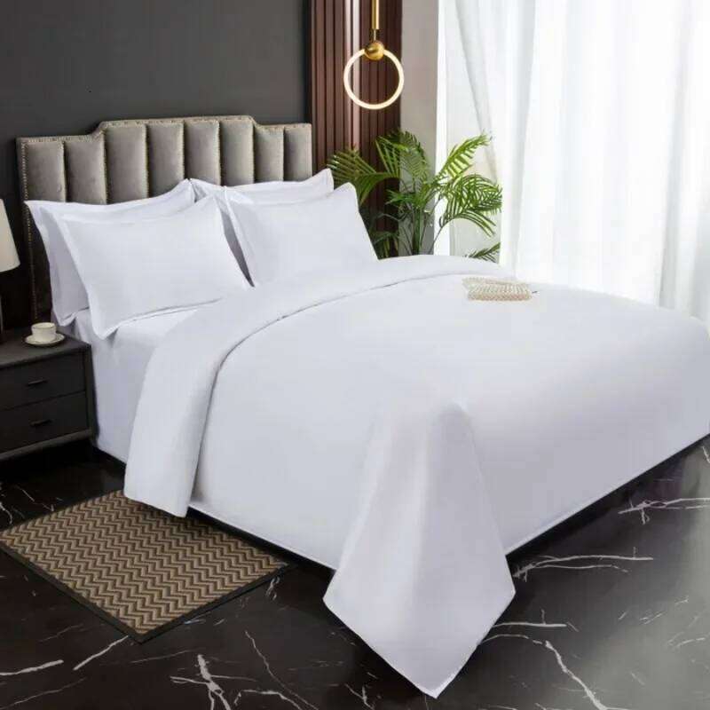 New 140g twill thickened four-piece linen pure white single quilt set webbing hotel bed and breakfast XJ260206