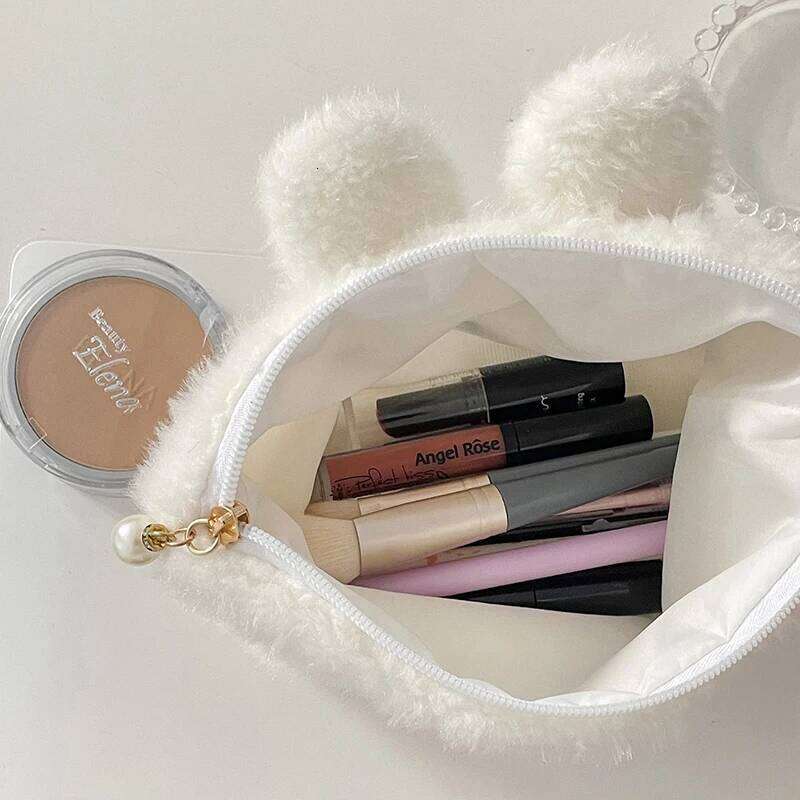 Cute Cartoon Rabbit Plush Cosmetic Storage Women Portable Coin Makeup Tool Pencil Case Handbag Girl Fashion Jewelry Bag Y260206