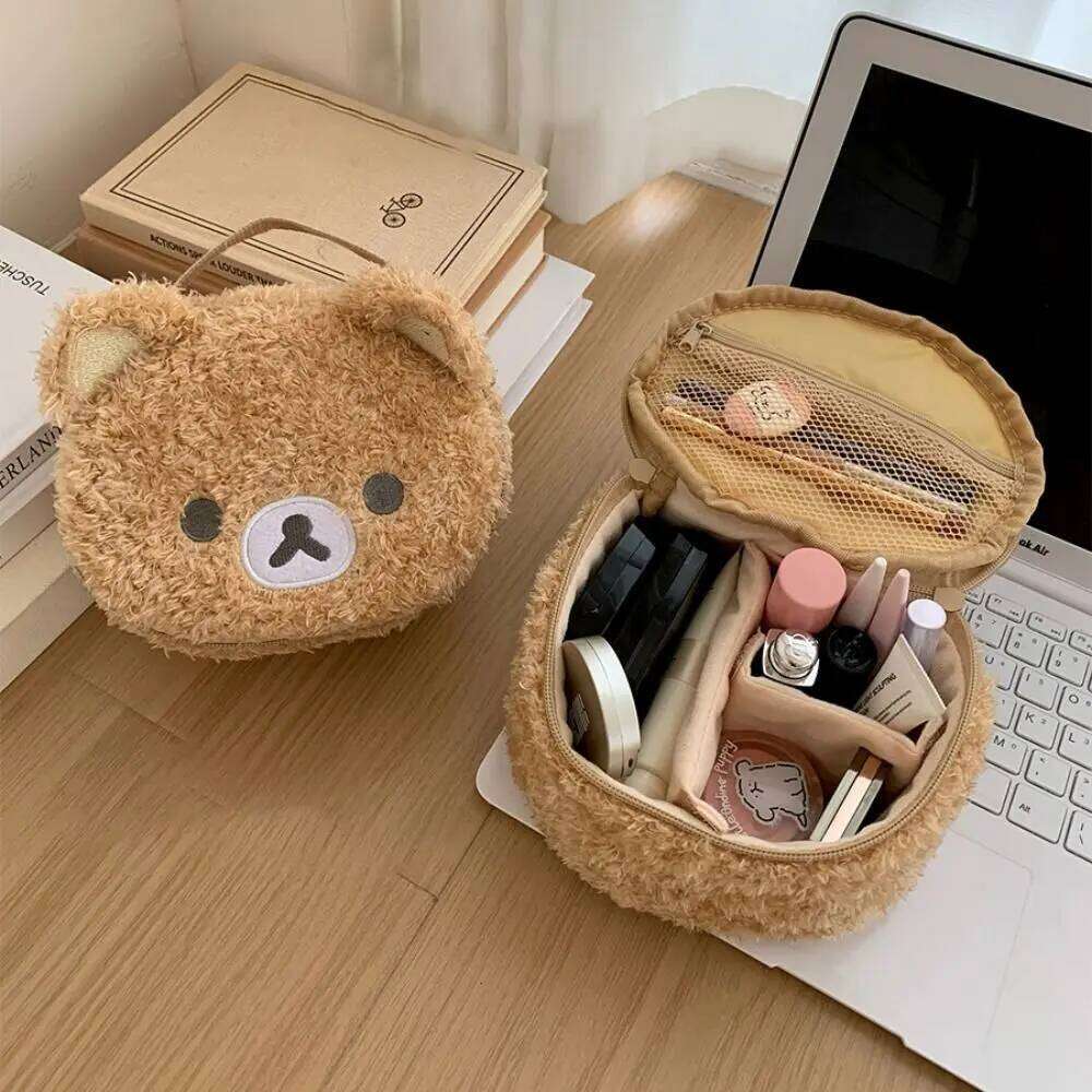 Capacity Bear Cosmetic Storage Portable Handle Built In Partition Makeup Pouch Large Opening Mouth Toiletry Bag Y260206