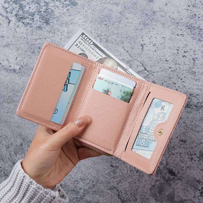 New Women's Short, Simple Embroidered Love PU Zero Multi Small Wallet Clip Card Bag Y260206