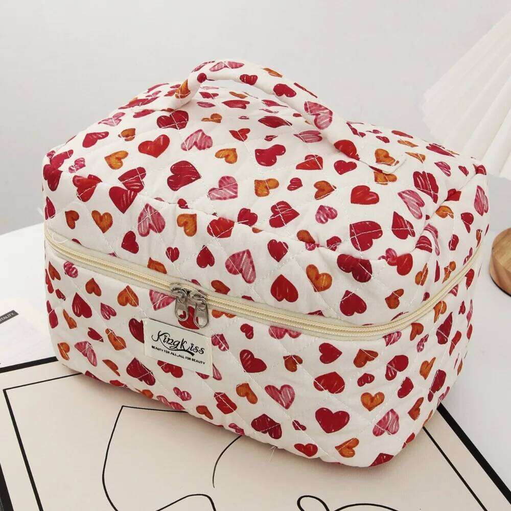 Personality Heart Print Women Cosmetic Handbag Large Capacity Travel Organizer Makeup Toiletry Pouch Tote Zipper Bag Y260206