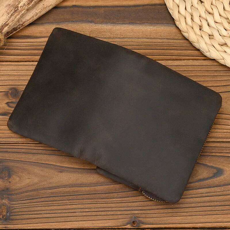 New Vintage Crazy Horse Leather Wallet, Zipper Coin Pocket & Snap Closure, Multi-Card Bifold with RFID Blocking Y260206