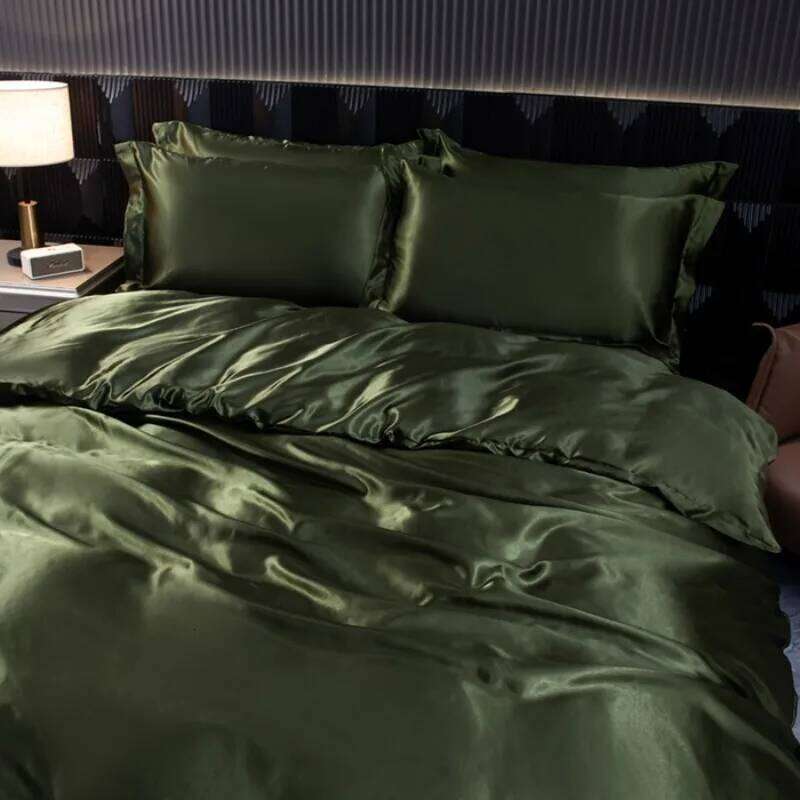 2025 New Solid Color Light Luxury Soft Home High end Smooth Ice Silk Bed Sheet Four Piece Set XJ260206