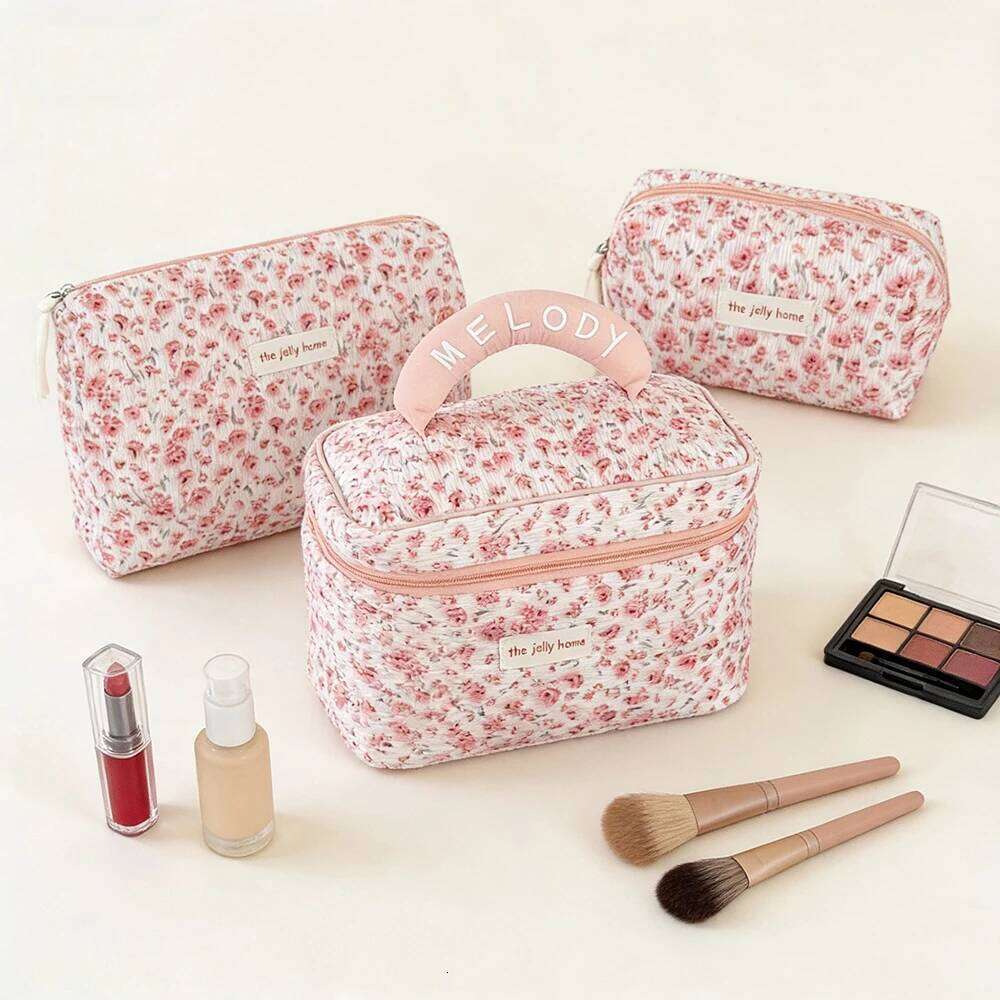 Airfriend Women'S Pink Small Makeup Woman Toilet Flower Travel Pouch Vanity Quilted Cosmetic Bag Y260206