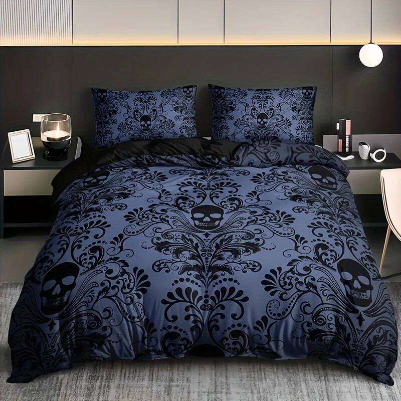 Black Damask Comforter Exotic Sugar Skull Duvet Covers Gothic Vintage Floral Skeleton Bedding Set Bohemian Quilt Cover XJ260206