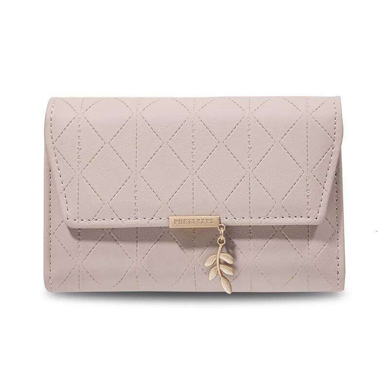 PU leather short small with diamond-shaped buckle, three-fold zipper, student coin purse, square portable wallet Y260206