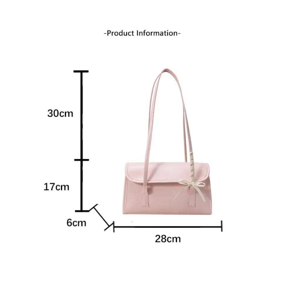 Trendy Sweet Y2k Bow Ribbons Shoulder Bag Large Capacity Portable Girls Handbag Solid Color Pu Leather Underarm Travel Y260205