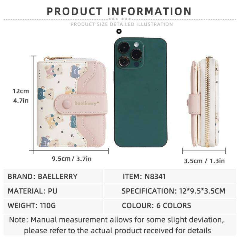 New Women'S Short Wallet Bear Print Multi-Slot Zipper Coin Purse Card Holder Bag Y260206