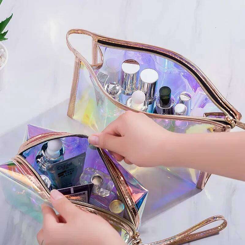 Fashion PVC Transparent Women Make Up Case Laser Beauty Organizer Pouch Mini Jelly For Ladies Cosmetic Bag Y260206