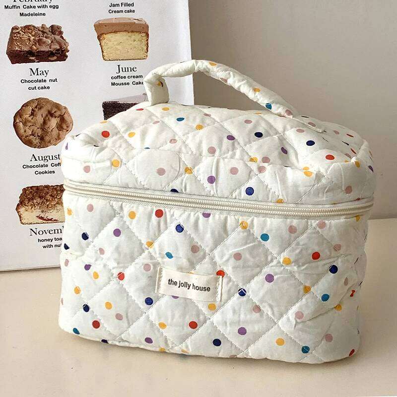 Fashion Colorful Dots Large Capacity Cosmetic Quilted Bag Portable Tote Travel Make Up Storage Bags Women Cotton Handbags Gift Y260206