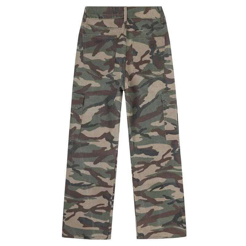Vintage Camo Cargo Denim Big Pockets Mans Jeans American Y2k Straight-leg Baggy Men's Loose Wide Leg Pants X260207