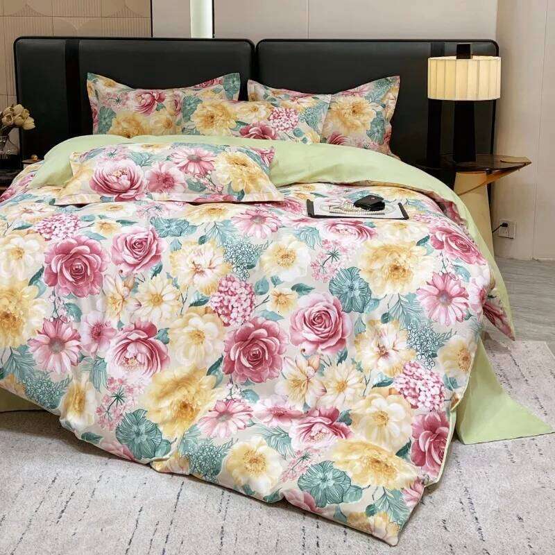 2025 new tribute cotton flower thickened bed sheet quilt cover large printing four-piece set household bedding XJ260206
