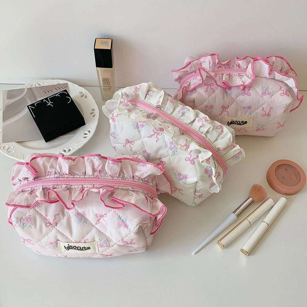 Pink Women Lace Mini Makeup Bag Travel Organizer Cosmetic Coins Handbag Pouch Gilrs Cute Bow Square Zipper Wallet Bags Gift Y260206