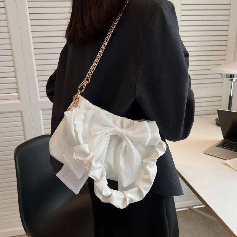 Fashion Casual For Women Cute Bow Black White Blue Kahki PU Handbags Trendy Daily Shoulder Underarm Bags bolsa feminina Z260207 - view 4