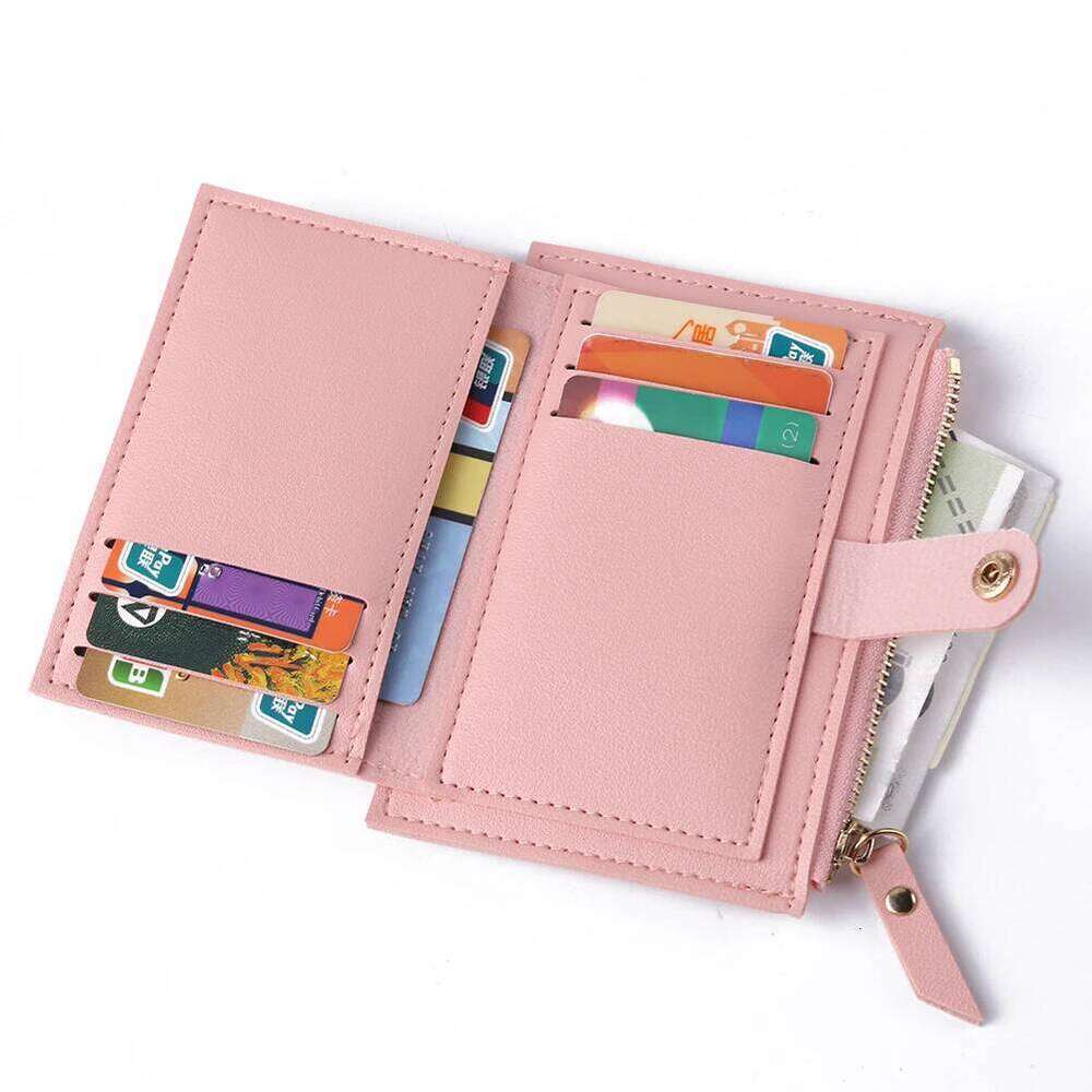 Women Fashion Credit Holder Leather Multi-slot Zipper Small Wallet Solid Color Card Case Ladies Casual Mini Coin Purse Y260206