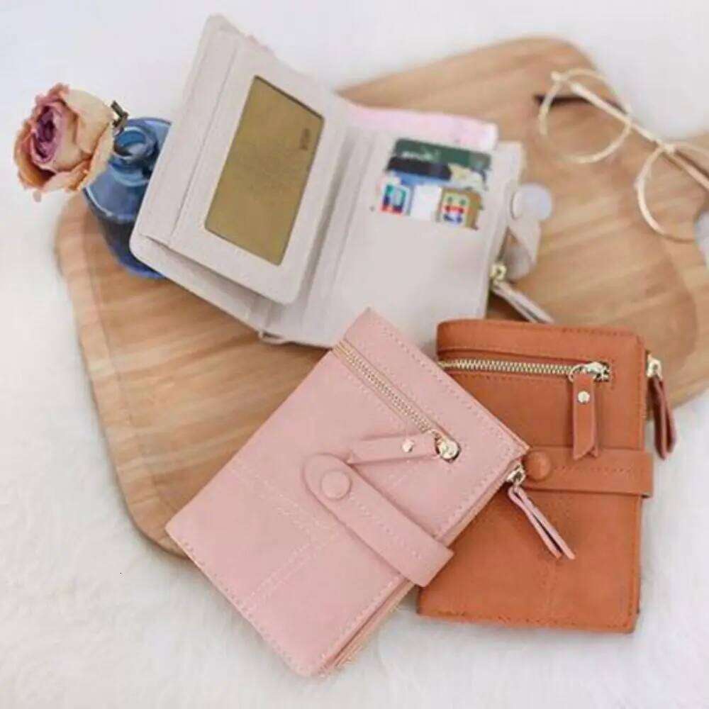 Folding Short Wallets Waterproof Solid Color Women Card Bag Multi-card Slot Korean Style PU Leather Coin Purse Girl Y260206
