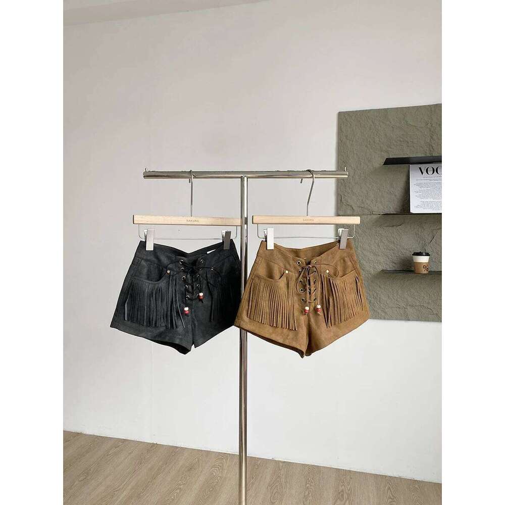 Women's Summer High Street Music Festival Tassel Shorts Lady Drawstring Waist Straight Short Pants XJ260206