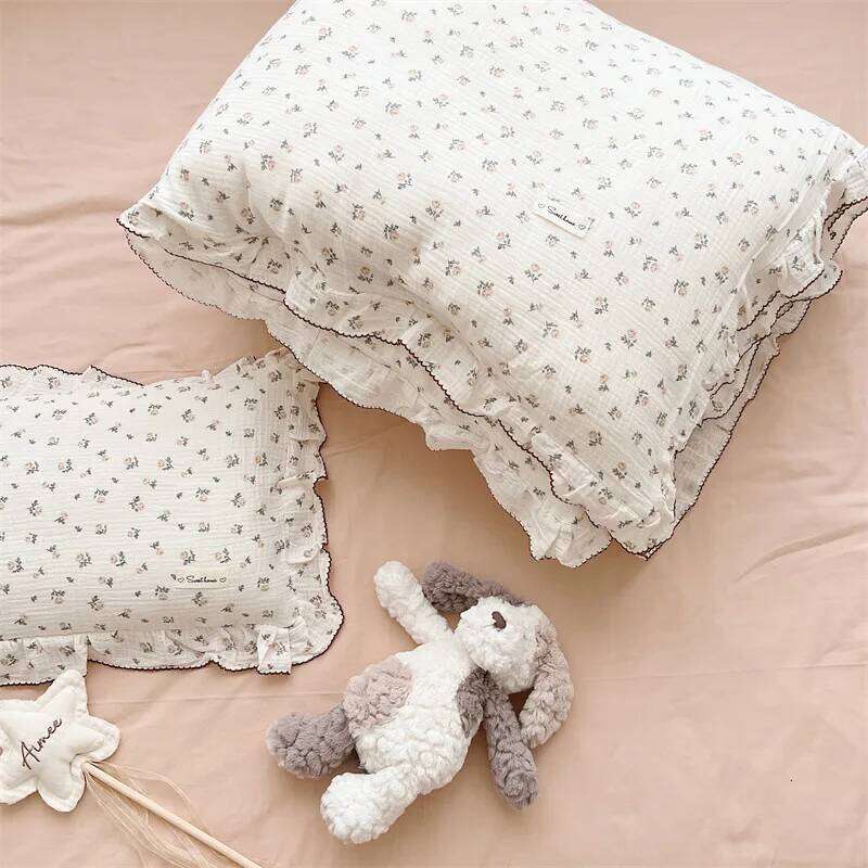 INS Princess Ruffle Edge Gauze 100% Cotton Pillow Case Breathable Duvet Cover Without Filler 3PCS Floral Home Bedding Set XJ260206