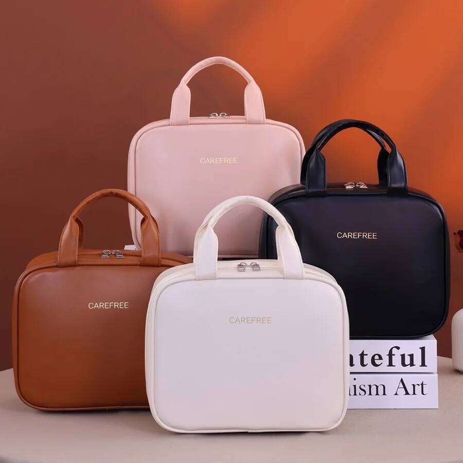 Multifunctional For Women PU Leather Large Capacity Portable Double Zipper Travel Makeup Brush Toiletries Storage Bag Y260206