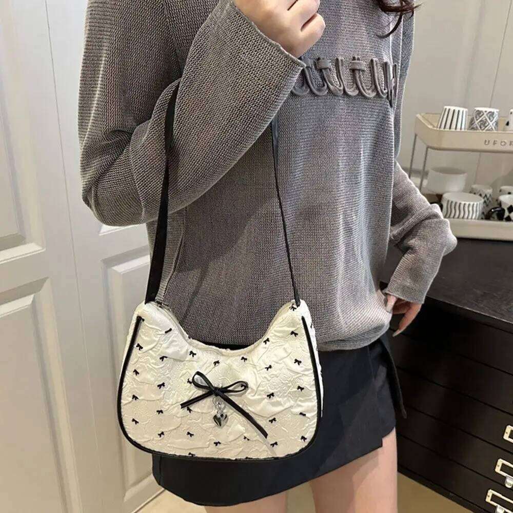 Creative Pink White Shoulder Large Capacity Casual Satchels Bowknot Underarm Bag Teenage Girls Z260207 - view 4