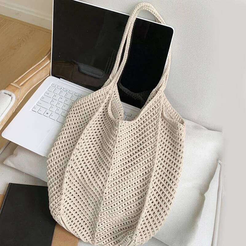 Women Crochet Tote Candy Fashion Knitted Large Capacity Woven Shoulder Bags Solid Color Simple Shopping Bag for Summer Beach Y260205