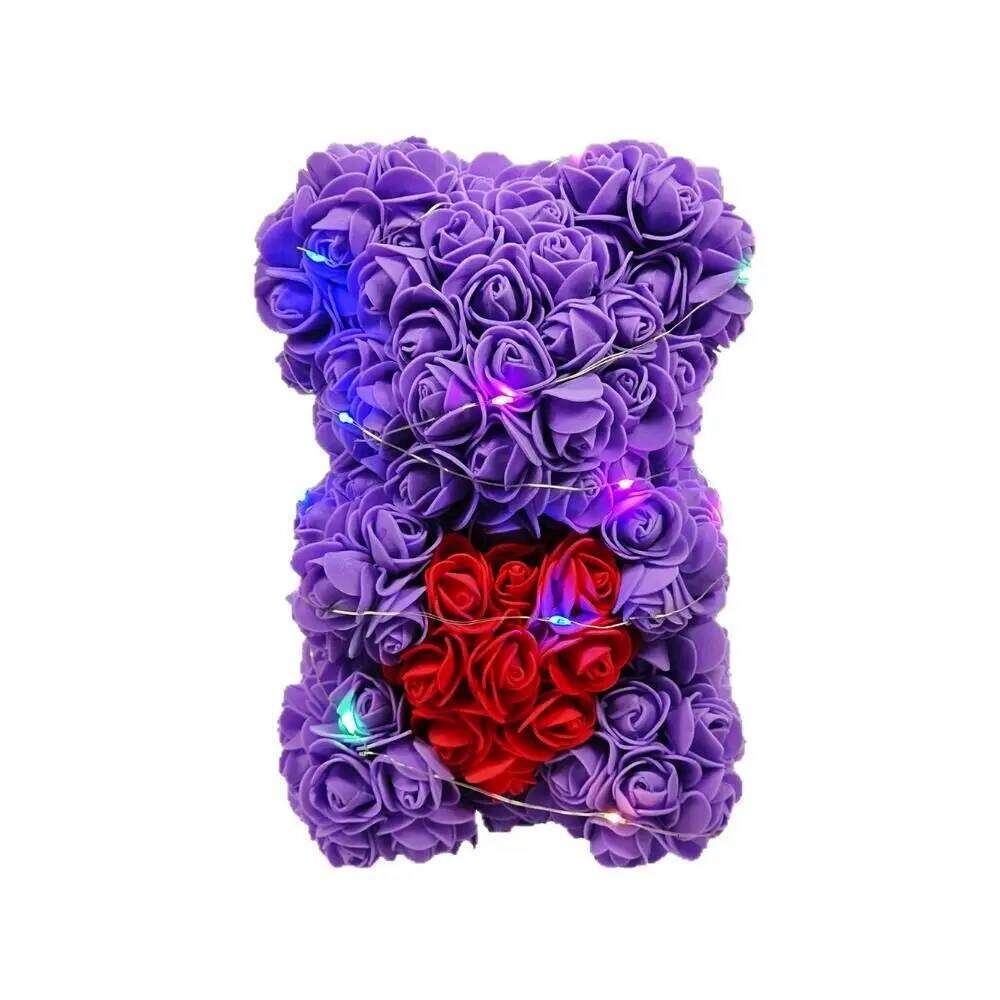 28cm Artificial Teddy Rose Multicolors with LED Strip Flower Romantic Valentines Day Gift Girlfriend Women Anniversary Bear S260204
