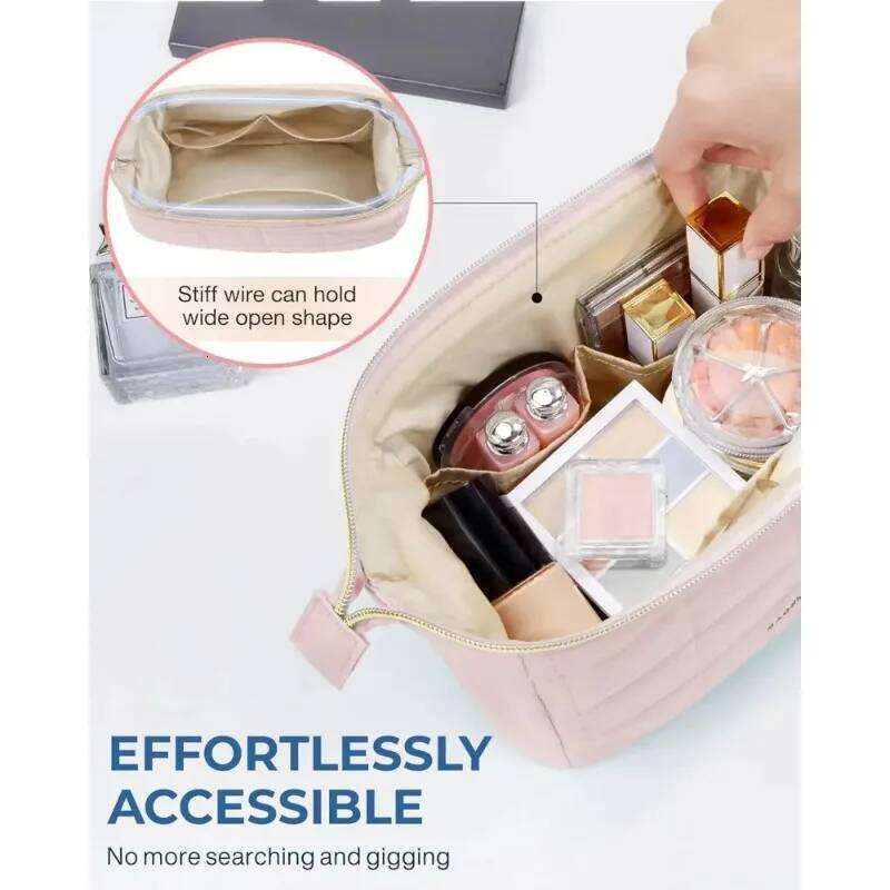 Makeup Toiletry Bag Puffy Padded Make Up Bags Wide Open Pouch Purse Travel Essentials Toiletries Accessories Brushes Y260206