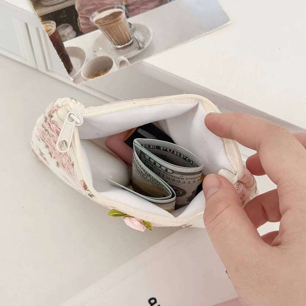 Pink Flower Women Small Makeup Bag Travel Organizer Cosmetic Coins Handbag Pouch Gilrs Cute Bow Square Zipper Wallet Bags Y260206