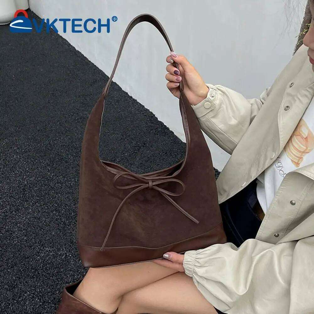 Bow Hobo Solid Colour Handbag Large Slouchy Shoulder Bag Lightweight for Women Travel Shopping Work Y260205
