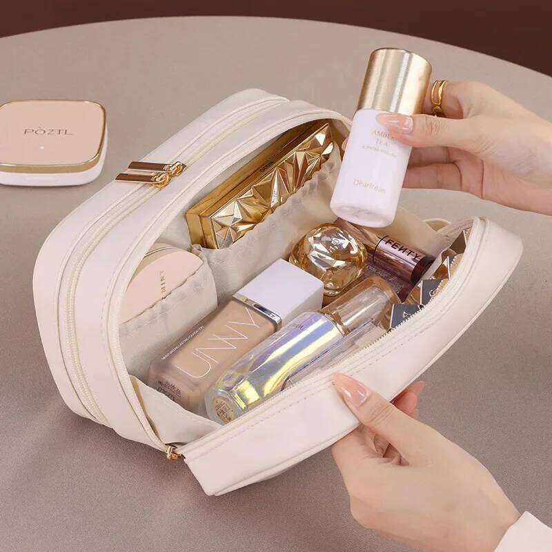 New Double Layer Cosmetic Bag Ladies Pencil Case Portable Large Capacity makeup bag Travel Essentials Cosmetics Organizer Y260206