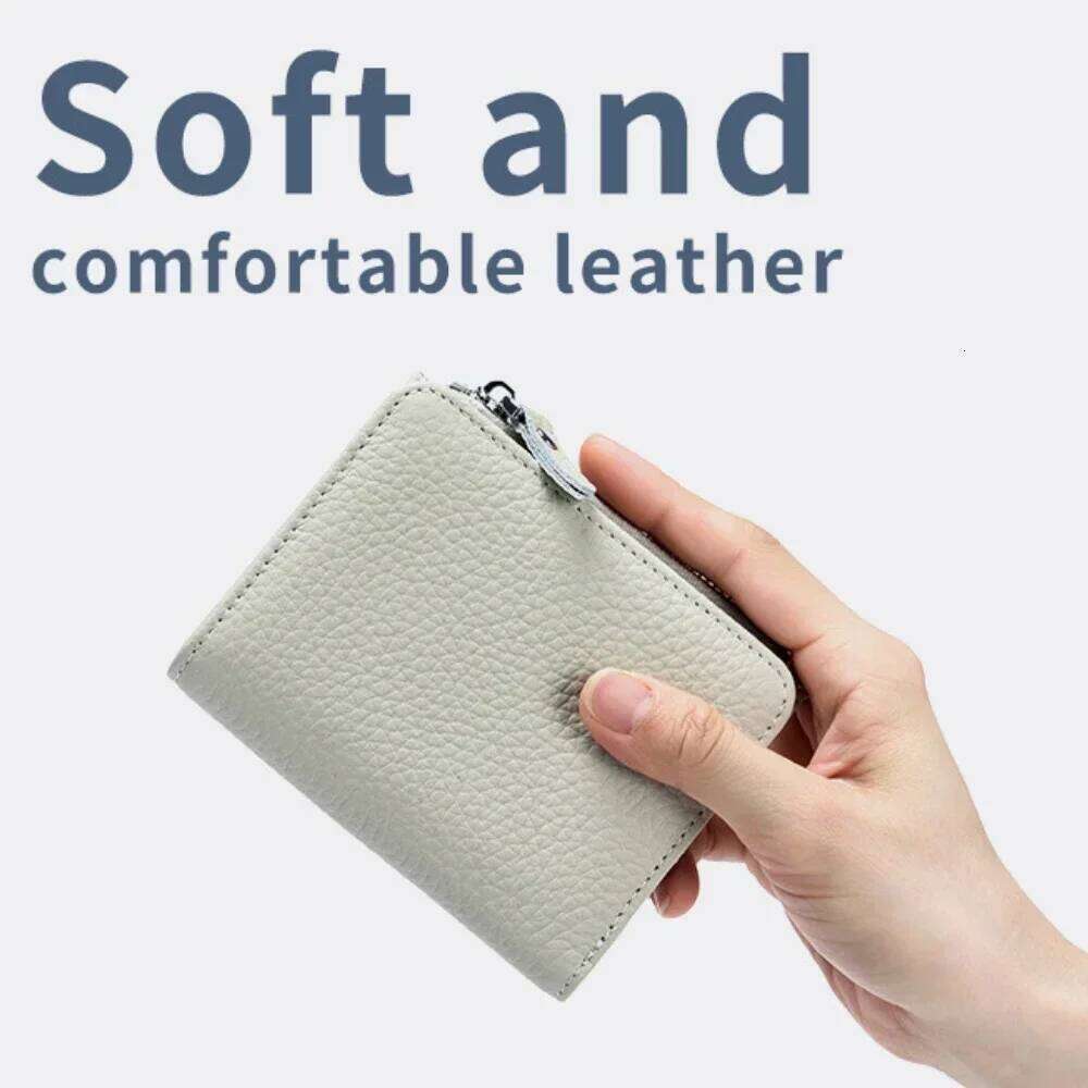 Genuine Leather RFID Short Wallets Card Holder Bag Portable Cowhide Small Zipper Money Coin Purse for Men Women Earphone Pouch Y260206