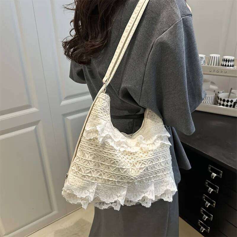 Off white crossbody new tote casual vacation lace mesh armpit bag, women's backpack, shoulder bag Z260207 - view 6