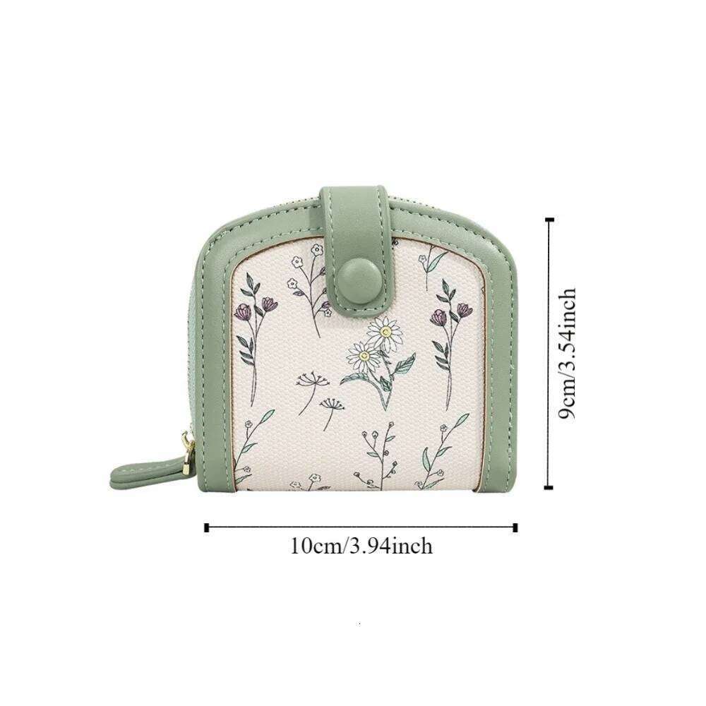Floral Print Mini Coin Purse Bag Multi Function ID Credit PU Leather Short Wallet Small Korean Ins Fashion Card Holder Y260206